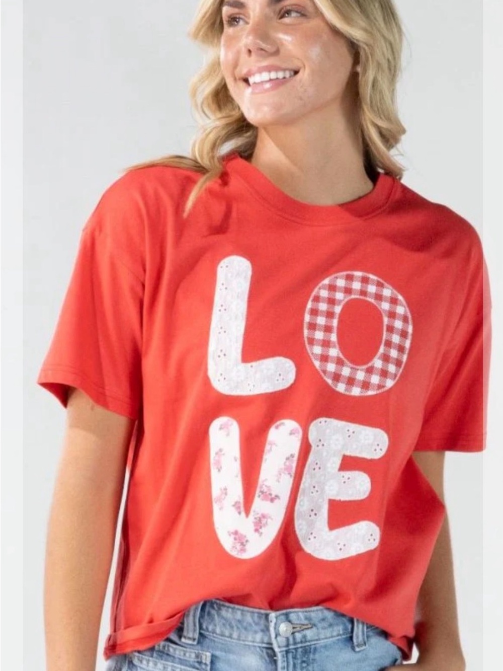 NEW NWT Women’s XS  simply southern Red 'LOVE' embroidered t shirt top